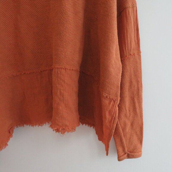 FREE PEOPLE Zoe Oversized Cowl Neck Pullover Gauze Trim Burnt Orange - Size M - Picture 3 of 16